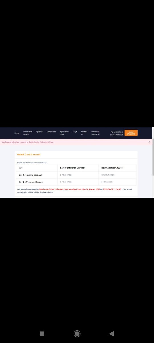 Anusha74120923's tweet photo. @DG_NTA My slot-1 exam was scheduled on Aug 6, 2022. I had opted to retain the earlier intimated City and give the exam after Aug 10, 2022. But on my admit card, date of slot-1 exam is showing as  Aug 6,2022 only.I mailed a dozen times, but got no reply. @DG_NTA @mamidala90 https://t.co/Tvyk3NXkBf