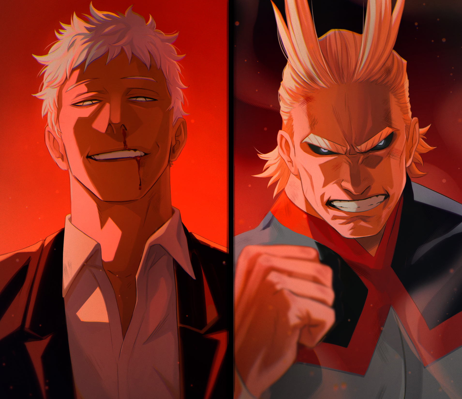 all might, yagi toshinori, and all for one (boku no hero academia) drawn by  trevo_(trevoshere)