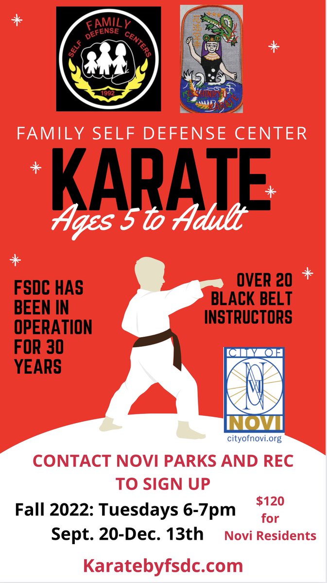 FSDC92's tweet image. Join the #FSDC family! #Karate through @noviparks Tuesdays 6-7pm for beginners!