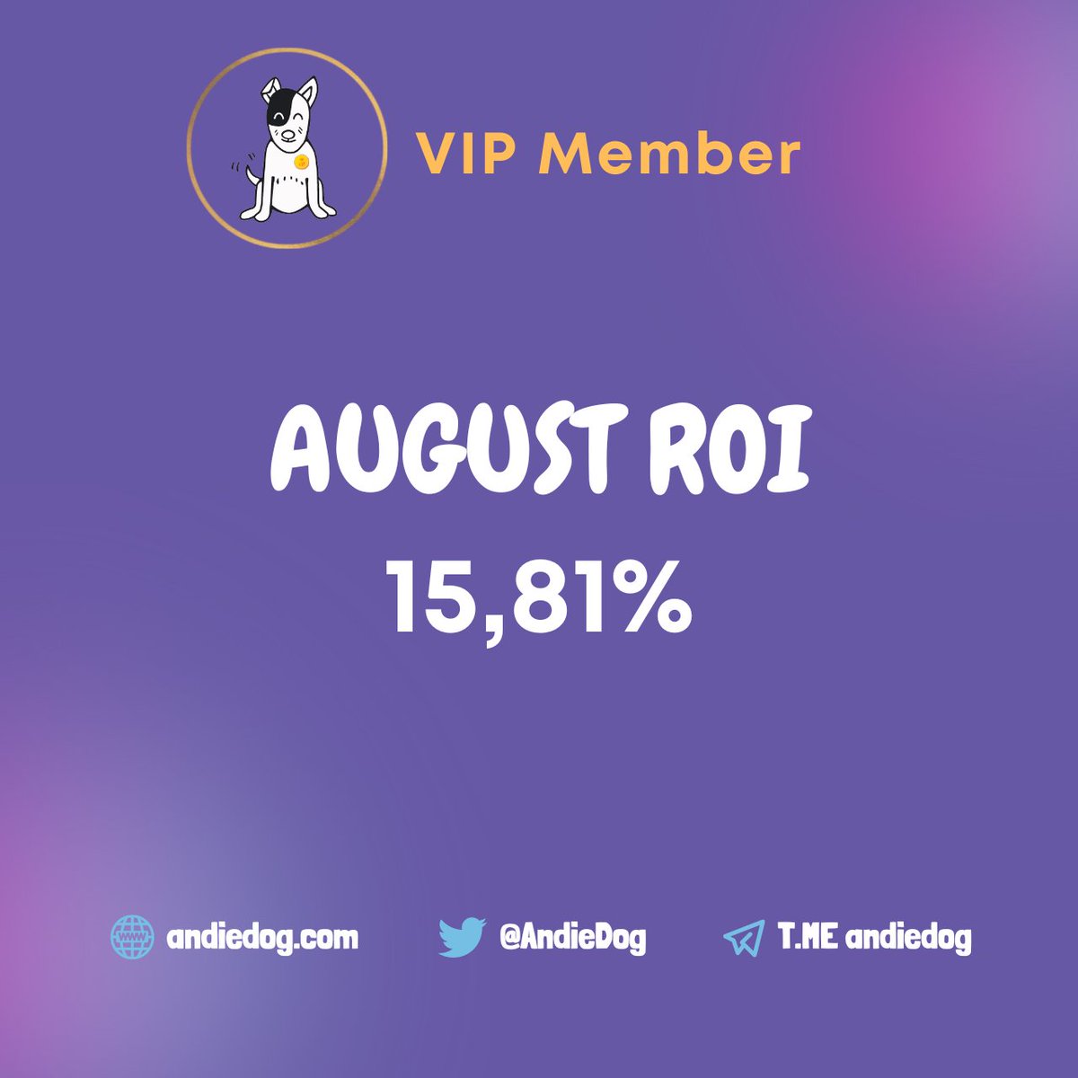 AndieDog's tweet photo. August #ROI was 15.81% π₯
If you want to enjoy the advantages of being a VIP member you can register on our website, don't miss this opportunity!
β¨ https://t.co/20mFbZtwZ8 β¨
#cryptocurrency #crypto #andiedog #VIP #BTC #BNB #USDT #Bitcoin https://t.co/9VcWXv0j5H