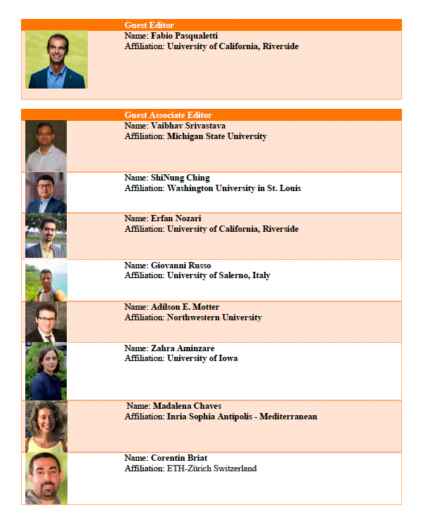 📢‼️*Synchronization in Natural and Engineering Systems*
Special Section Opening on September 15!

Special Section Editor: Fabio Pasqualetti 
Submission Window: 09-15-22  –  03-15-23
Submission Site: css.paperplaza.net 
Contact ojcsys@gmail.com for any questions.