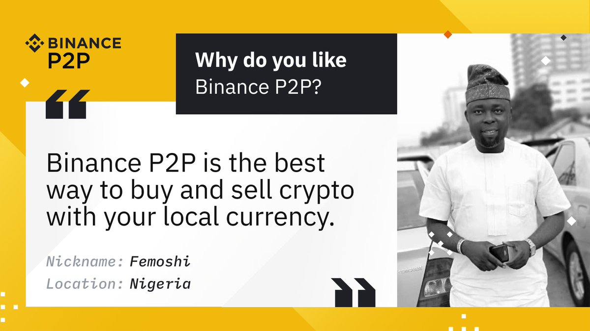 For Femoshi, the #Binance P2P platform has made it easy for him to buy and sell  crypto in his local currency. Try #Binance P2P ➡️ https://t.co/9utIeYds0X