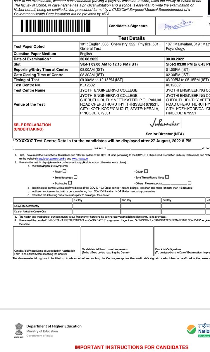 Songyi_____'s tweet photo. @DG_NTA @mamidala90 Even after retaining the earlier intimated cities there is no change in exam centre. Exam centre is on another district but city is showing the same as my preference (Calicut) kindly request to change my exam centre as earlier. 
Application no: 223510204239 https://t.co/P8k8c61RgW