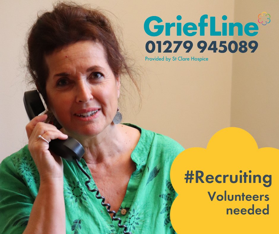 Could you spare 5 hrs/week to support our GriefLine?

We need more volunteers to listen and support those struggling with their #grief

Find out more stclarehospice.org.uk/volunteervacan…