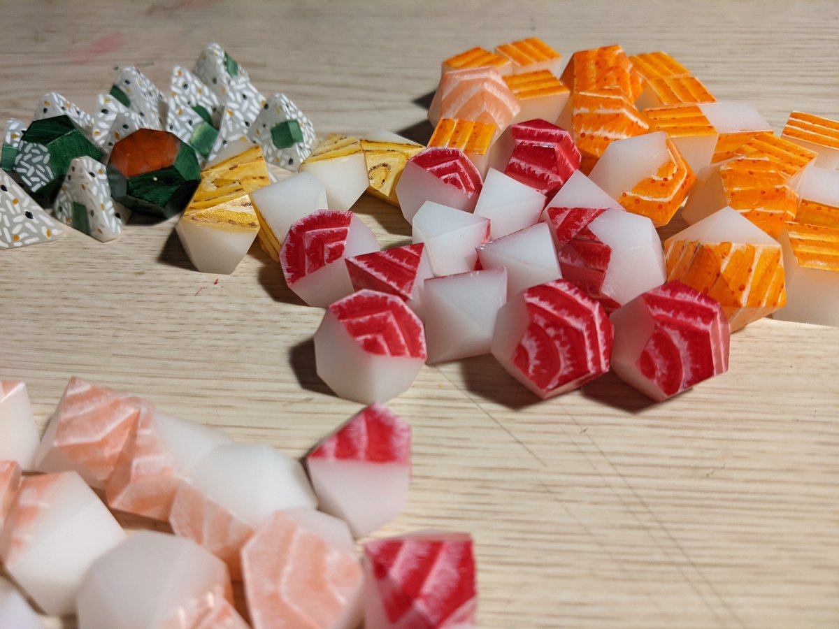 Working on some more sushi dice. Hopefully have some more orders out this week! 

Working on some new sushi dice types too. 👀 Pics of those soon. 

#dice #dicecraft  #dnd #ttrpg #ttrpgdice #polyhedraldice #homebrewdice #handmadedice #handmade #sushi #sushidice