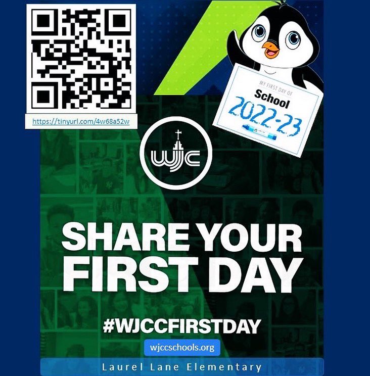 LLES_WJCC's tweet photo. The first day of school is Monday, August 29th (9:35 am to 4:05 pm) and we are ready to celebrate! Penguin staff and families, use the link or QR code for our βFirst Dayβ photo signs: https://t.co/zY7LnBn165. #allinforallourkids #wearewjcc #wjccfirstday https://t.co/UZkXscgQKY