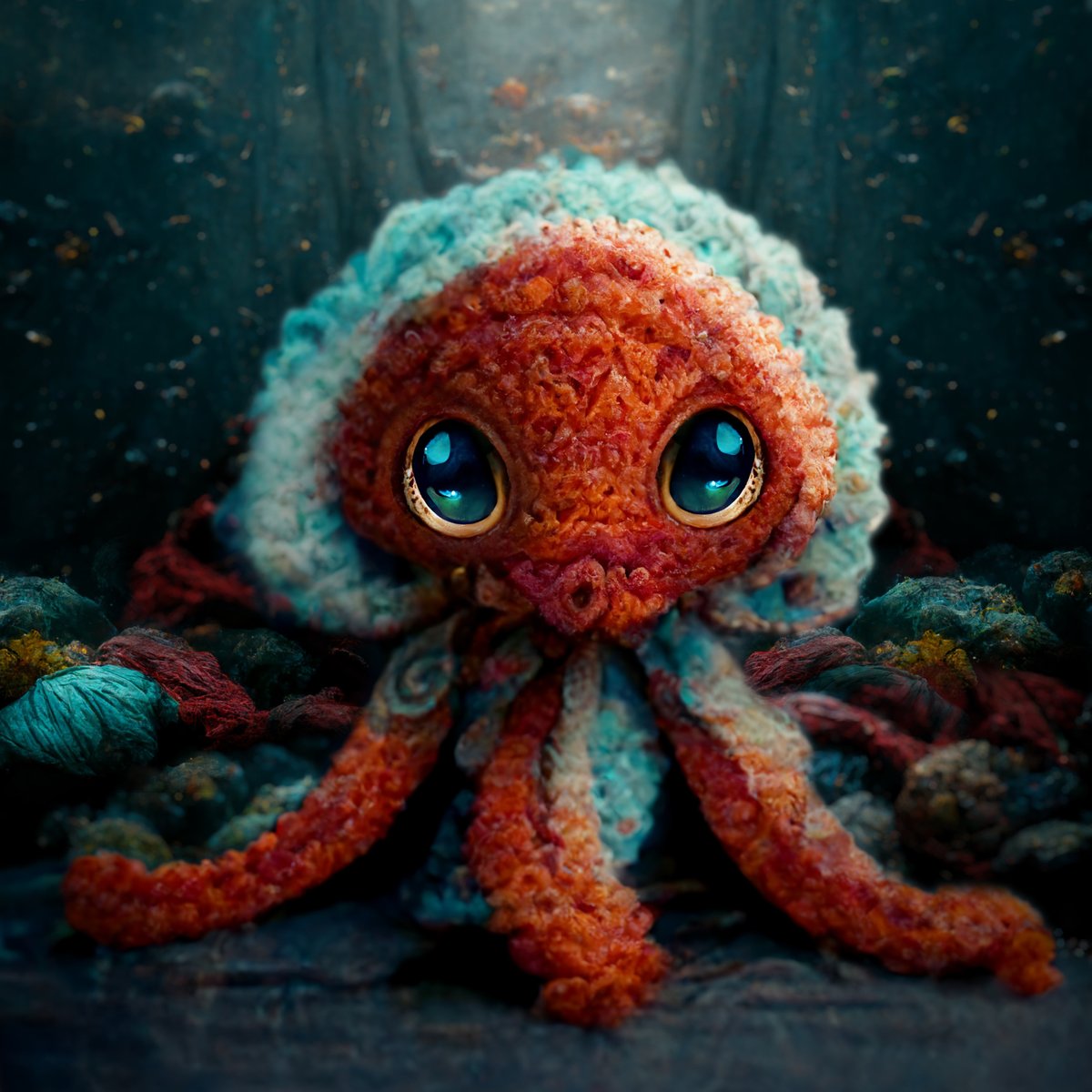 RogerAn3D's tweet photo. Day 9 of my AI-generated art experiment:

Cute knit octopus
(2nd AI collaboration with my wife)

@kelligrant  says, "cute knit octopus."  I add descriptors that signify current CG trends.

I like what we get!  50/50 #midjourney #AI human retouching https://t.co/g8DyJt2txQ