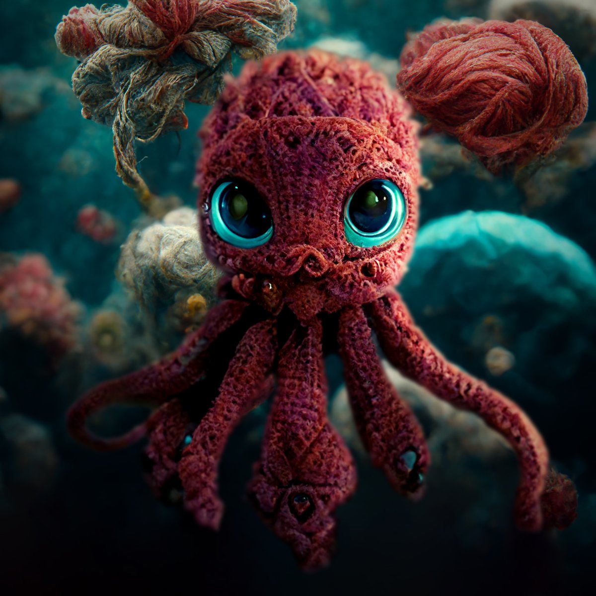 RogerAn3D's tweet photo. Day 9 of my AI-generated art experiment:

Cute knit octopus
(2nd AI collaboration with my wife)

@kelligrant  says, "cute knit octopus."  I add descriptors that signify current CG trends.

I like what we get!  50/50 #midjourney #AI human retouching https://t.co/g8DyJt2txQ