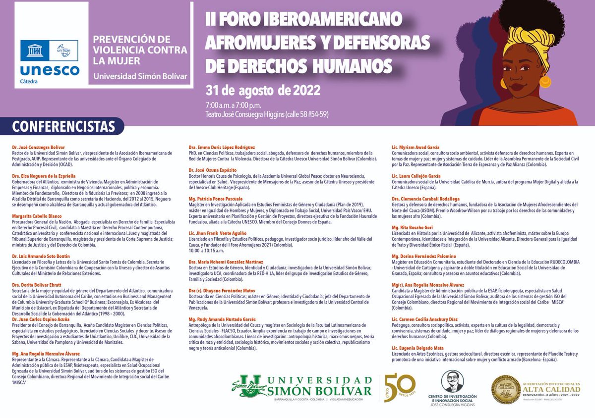 Cátedra UNESCOprevenciónVCM (@unescovcm) on Twitter photo II Foro Iberoamericano: Afromujeres y Defensoras de Derechos Humanos, un espacio para compartir y celebrar el conocimiento.
<a href="/unisimon/">Unisimón</a> <a href="/Rector_Unisimon/">José Consuegra Bolívar</a> <a href="/funteknos/">Fundación Internacional Teknos</a> <a href="/haurralde/">Haurralde Fundazioa</a> <a href="/RitaBosaho/">Rita Bosaho</a> II Foro Iberoamericano: Afromujeres y Defensoras de Derechos Humanos, un espacio para compartir y celebrar el conocimiento.
<a href="/unisimon/">Unisimón</a> <a href="/Rector_Unisimon/">José Consuegra Bolívar</a> <a href="/funteknos/">Fundación Internacional Teknos</a> <a href="/haurralde/">Haurralde Fundazioa</a> <a href="/RitaBosaho/">Rita Bosaho</a>