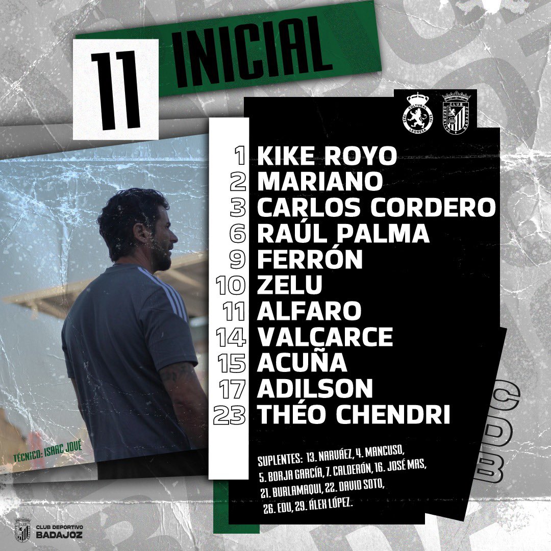 Plus1RFEF's tweet photo. Bueno pues el @CDBadajoz sale con lo de esperado,la misma alineación que el pasado sábado frente al Córdoba.
En la @CyDLeonesa sorprende la suplencia de Aarón Piñán, aún así equipazo el cuadro leonés. Los pacenses tampoco se quedan atrás.
Gran partido nos espera. https://t.co/JLImqGuGIi