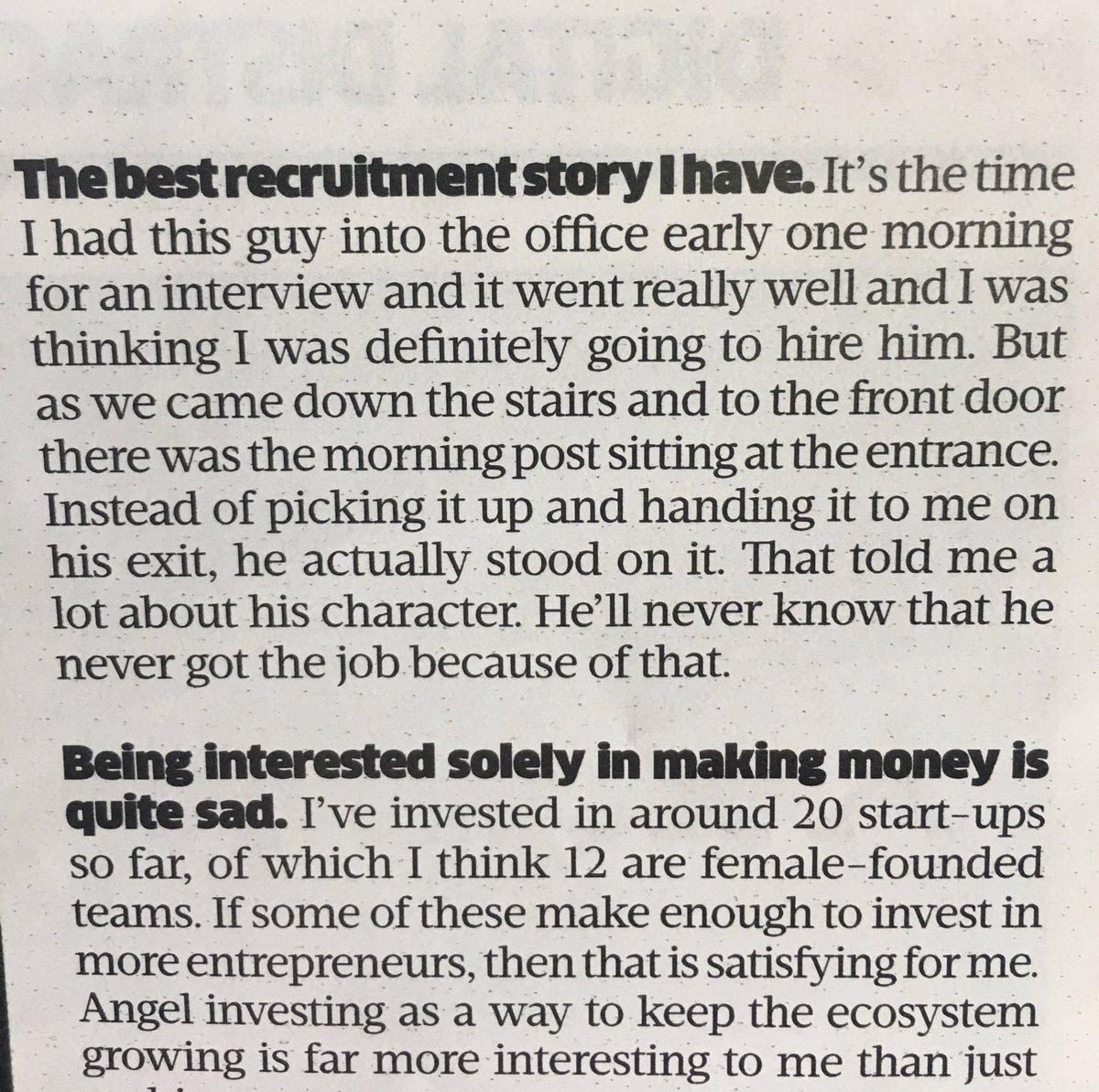 MMaryMcKenna's tweet photo. One of my favourite recruitment stories from the early years in #Derry when we interviewed literally thousands of people - always remember - interviews are about far more than the few minutes you spend chatting in the actual interview #startups #recruitment https://t.co/KBwWNVB59r