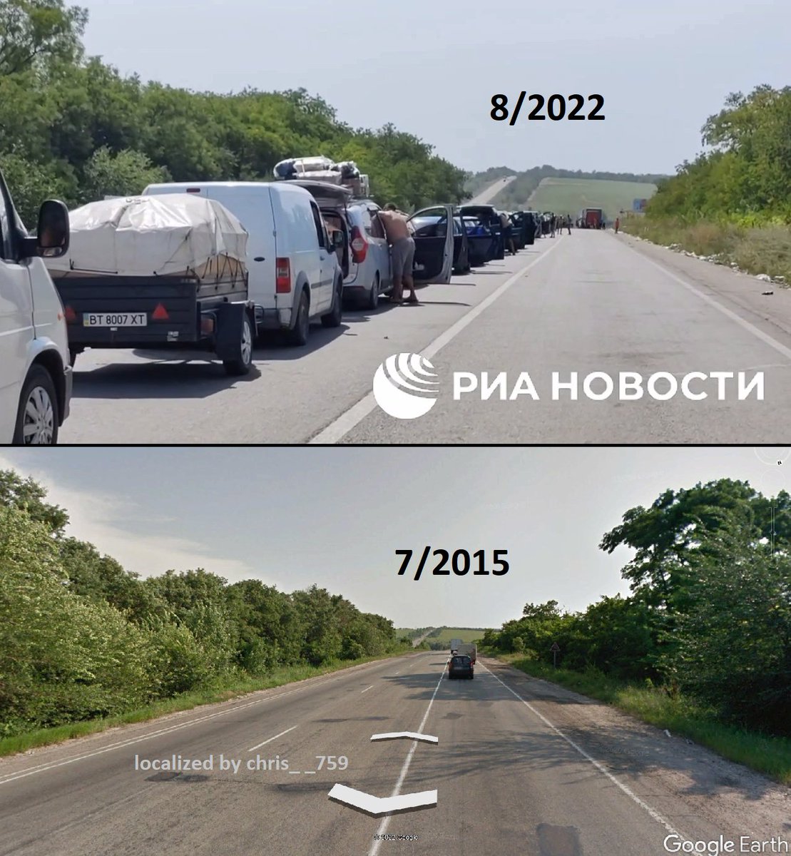 chris__759's tweet photo. A large number of citizens leave #Ukrainian held territory to the #Russian controled parts of #Zaporozhye. Here at a checkpoint near #Vasilyevka Ukraine.

📌47.479630, 35.318156

#geolocation #UkraineRussiaWar
@GeoConfirmed @RWApodcast @200_zoka @GeromanAT
https://t.co/9SaII8O9kg https://t.co/eI7myMGCo8