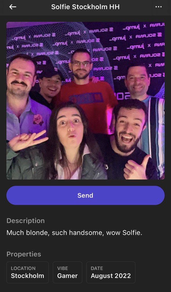 tamarincrypto's tweet photo. Finally got my very 1st @solfieapp at the #HackerHouseStockholm 🤩 https://t.co/mWhhJ5O8y3