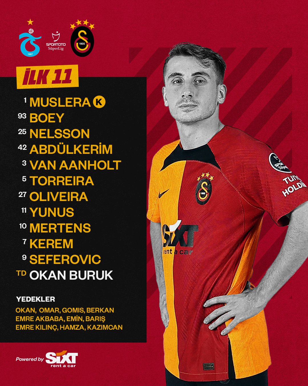 Galatasaray SK on Twitter: "Trabzonspor karşısında ilk 11'imiz ve ...