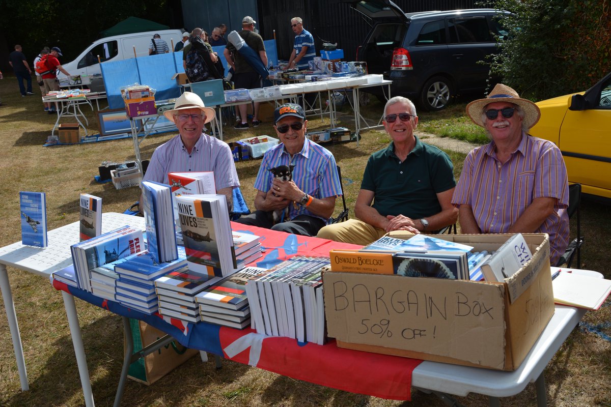 All 3 authors, publisher and their books at Little Gransden. Jim Walls (Nimrod, Vulcan), Tony Wright (Valiant, Vulcan), Chris Burwell (Harrier) and John Davies. Ludo the Chihuahua was providing security for the day.