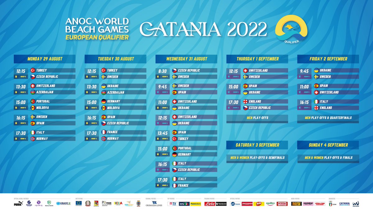 ⚽️ FIXTURES - #AWBEuropeanQualifier in #Catania 🇮🇹

#BeachSoccer