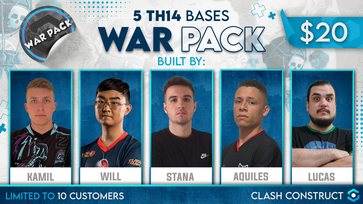 Clash Construct (@clashconstruct) on Twitter photo 📢┋Exclusive Th14 War Base Pack
🚨┋Pack Contains: 5 × Th14 War Bases
⚒️┋Built By:
1️⃣ <a href="/DisabledKamill/">Kamill</a> | <a href="/AphelionCOC/">Aphelion Clash of Clans</a>
2️⃣ @sirwill57908178 | @FuzzyWuzzyWazHe
3️⃣ <a href="/StanaOff/">Stana_Coc</a> | <a href="/WarGloryCoC/">War & Glory</a>
4️⃣ <a href="/AquilesCoC/">Elevate Aquiles</a> | <a href="/NgtLegends/">NGT Legends</a>
5️⃣ @EsportGran | @teaminframundo
🔥┋Price:20$ & Slots:10 📢┋Exclusive Th14 War Base Pack
🚨┋Pack Contains: 5 × Th14 War Bases
⚒️┋Built By:
1️⃣ <a href="/DisabledKamill/">Kamill</a> | <a href="/AphelionCOC/">Aphelion Clash of Clans</a>
2️⃣ @sirwill57908178 | @FuzzyWuzzyWazHe
3️⃣ <a href="/StanaOff/">Stana_Coc</a> | <a href="/WarGloryCoC/">War & Glory</a>
4️⃣ <a href="/AquilesCoC/">Elevate Aquiles</a> | <a href="/NgtLegends/">NGT Legends</a>
5️⃣ @EsportGran | @teaminframundo
🔥┋Price:20$ & Slots:10