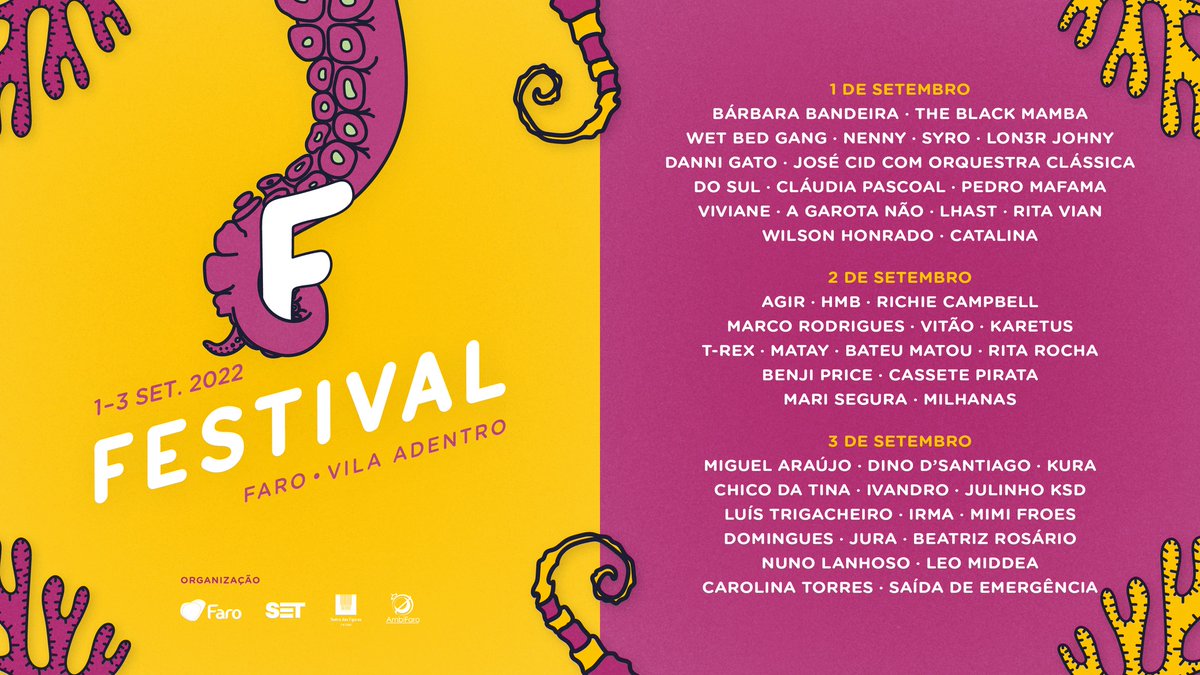 CIM_Algarve's tweet image. O Festival F está de volta a Faro de 1 a 3 de setembro! 🎉

A 7.ª edição do Festival F decorre de 1 a 3 de setembro, no centro histórico de Faro, e marca o regresso do último grande festival de verão algarvio.

ℹ️ + INFO em festivalf.pt
#faro #algarve #festivalf
