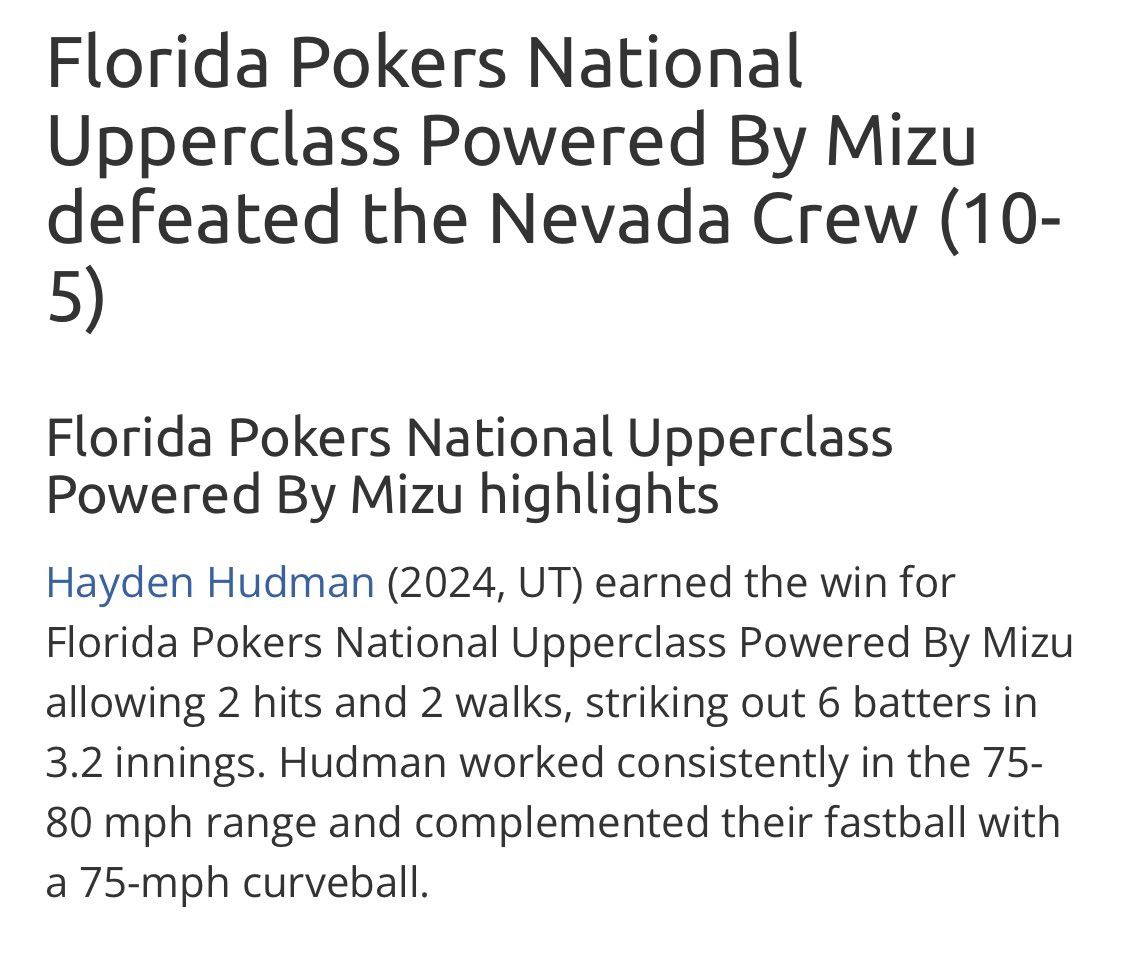 Thanks Florida Pokers for the opportunity. <a href="/PerfectGameUSA/">Perfect Game USA</a> <a href="/orig_flpokers/">Original Florida Pokers</a> <a href="/SLCCCoachG/">Glen W Spencer</a> <a href="/tuckett1414/">Tuckett Slade</a> <a href="/CAAConeD/">Derek Amicone</a> <a href="/UtahTech_BASE/">Utah Tech Baseball</a>