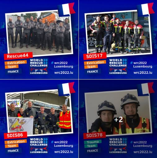 WorldRescueOrg's tweet image. France🇫🇷  has 5 teams in the #wrc2022luxembourg. Rescue 44 (Sdis 44), SDIS 17 and SDIS 86 (Sapeurs-pompiers de la Vienne) competing in the Extrication challenge. SDIS 44 and SDIS 78 (Service départemental d'incendie et de secours des Yvelines) participate on the Trauma challenge.