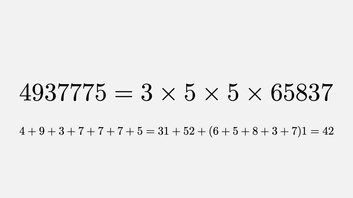 fermatslibrary's tweet photo. Smith numbers are numbers in which the sum of its digits is equal to the sum of the digits of its prime factors. A. Wilansky named it from his brother-in-law's telephone number 4937775.The largest known Smith number is 9×(10¹⁰³¹−1)/9×(10⁴⁵⁹⁴+3×10²²⁹⁷+1)¹⁴⁷⁶×10³⁹¹³²¹⁰ https://t.co/PYglSosIG9