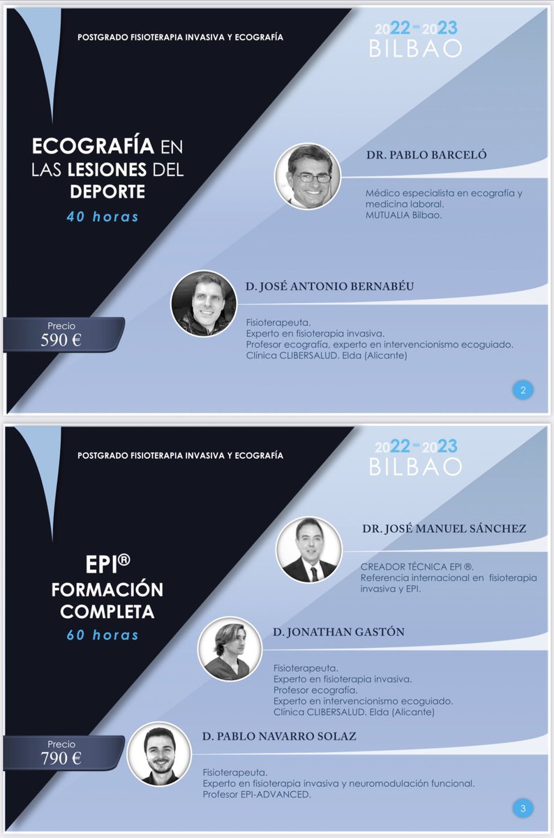 Postgrado Fisioterapia Invasiva BILBAO 22/23 ahora también con módulos sueltos !!
Ultimas plazas !! Last call!!
ECO#EPI#NMD#NEUROEJE
Ultimas plazas !!