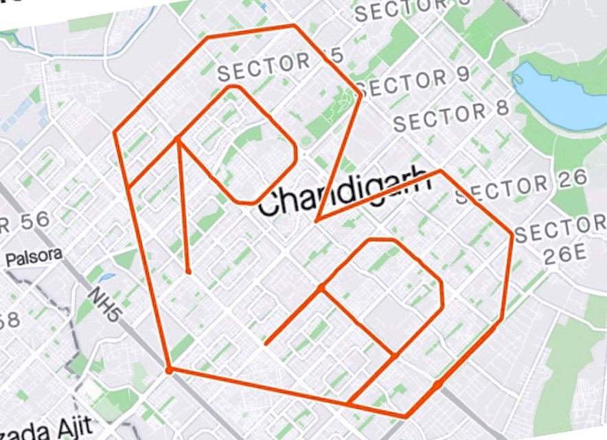 Amysharma77's tweet photo. Cycle pattern of 70 kms, gift to wife Ruchika, our anniversary, #cyclingpattern #cycle #cyclingart #cyclinglife #Anniversary #lovelife #love @LondonCycle3 @Cycling_Embassy @mwctezpur2020 @cycfiroza @neeza_singh #Chandigarh @tribunemagazine @DainikBhaskar 🙏 https://t.co/Fp7Tcuw80q