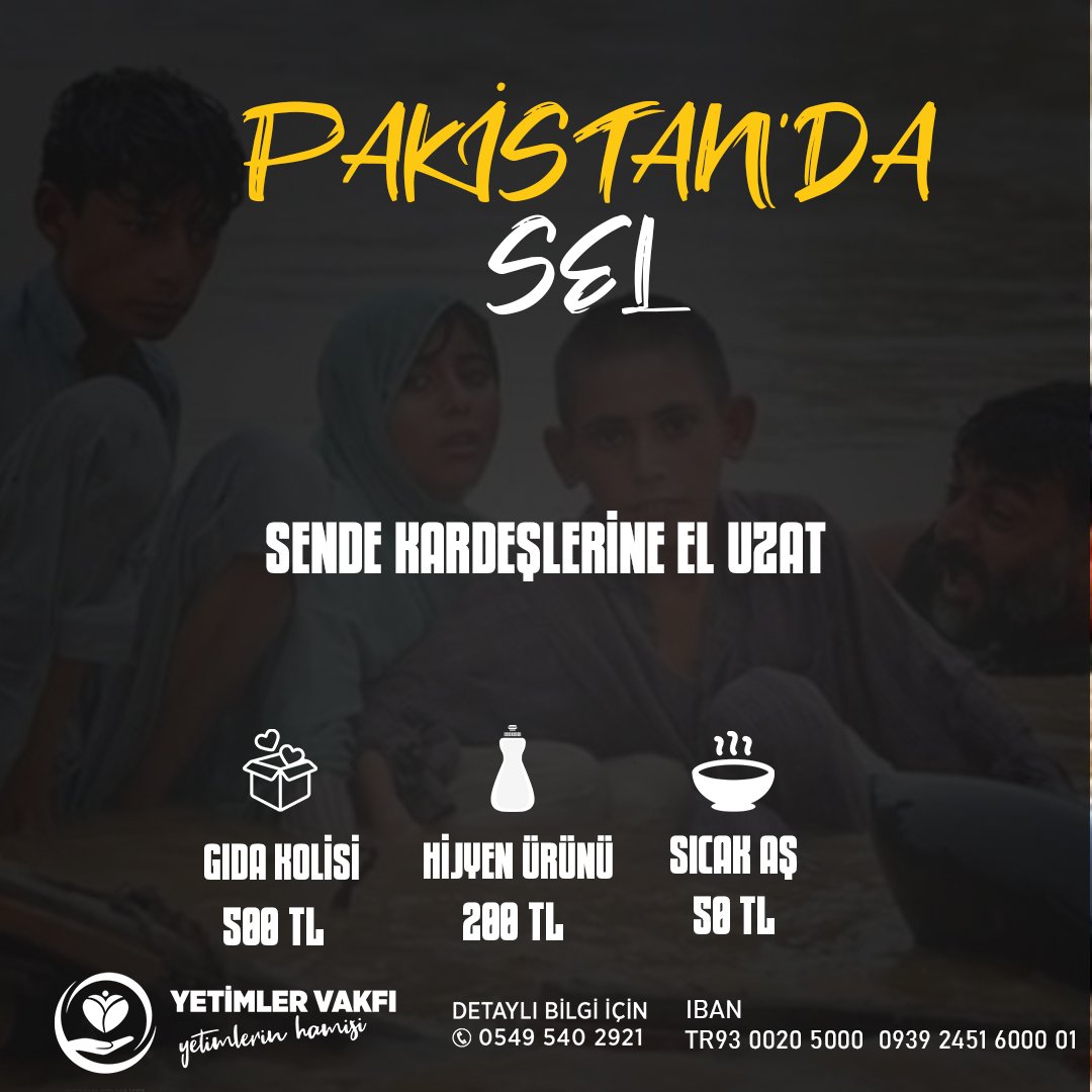 YetimlerVakfim's tweet photo. Pakistan'da yaşanan selde bine yakın kardeşimiz hayatını kaybederken, yaklaşık 33 milyon ev selden etkilendi. Sende selzede kardeşimize yardım et.
İletişim:

📱0549 540 29 21

🌐https://t.co/owq9n2qrno https://t.co/hBu51BEipL