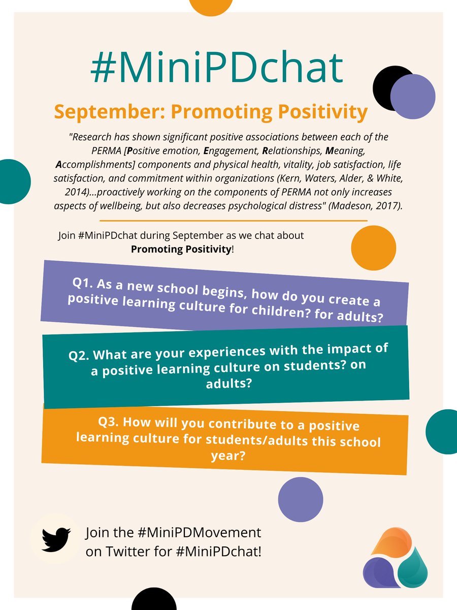 MyMiniPD's tweet photo. ⚽Join us next week as we kick of our monthly #MiniPDchat! 

🐢We are excited to welcome you to a slow chat as we explore our September content theme: Promoting Positivity.

🗓️ Mark your calendars #MiniPDCommunity!

#PYPChat #MYPChat #DPChat #NESAChat #EdChat #CPChat #IntlEdu https://t.co/2gzGWsDMzm