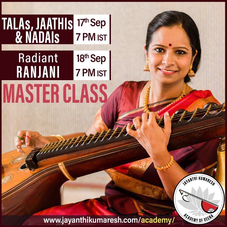 JayanthiVeena's tweet image. #Masterclassalert! Excited to announce the Masterclass for September 2022 at #jayanthikumareshacademyofveena. Check out jayanthikumaresh.com/academy for details
#masterclass #saraswathiveena #jayanthikumaresh #onlinelearning 
#carnaticmusic