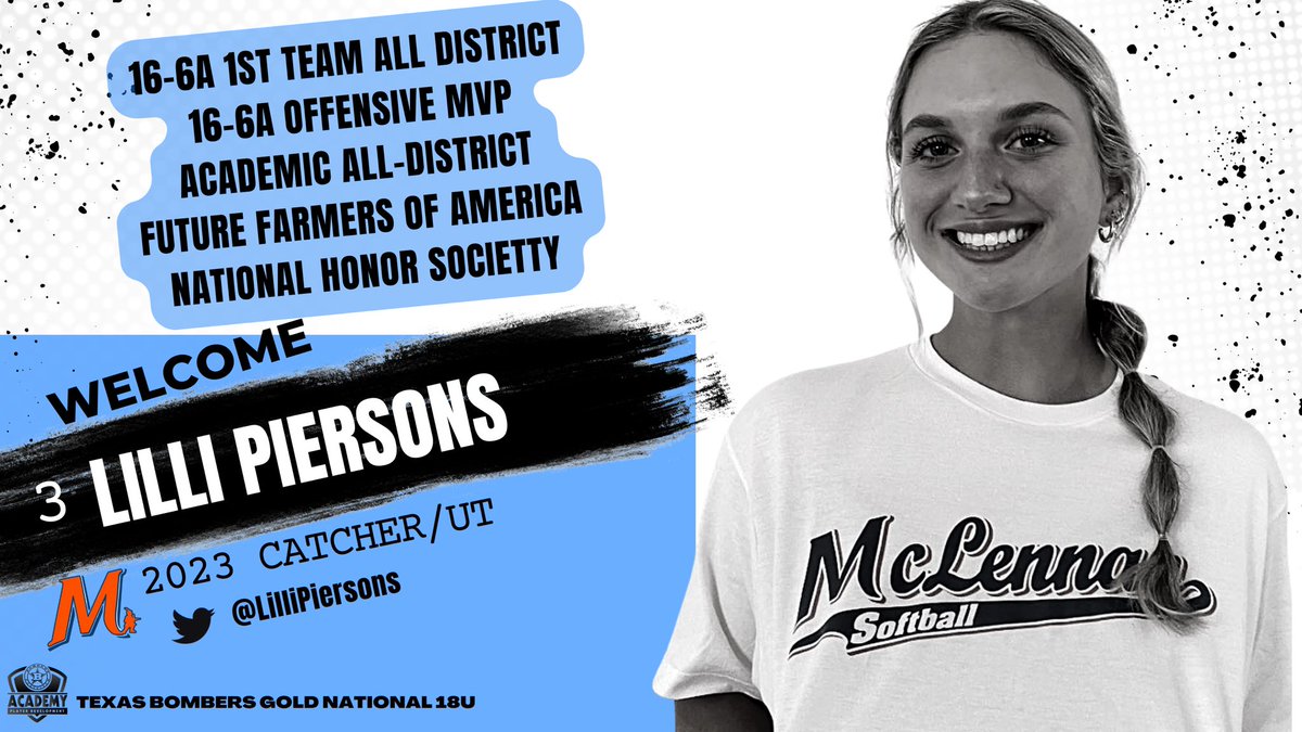 BombersGldNat18's tweet photo. Meet @LilliPiersons , a standout Class of 2023 power-hitter, who is committed to the highly regarded McLennon Community College. Welcome Lilli! Glad your on the #bombernation side! https://t.co/fi3uFcbqht