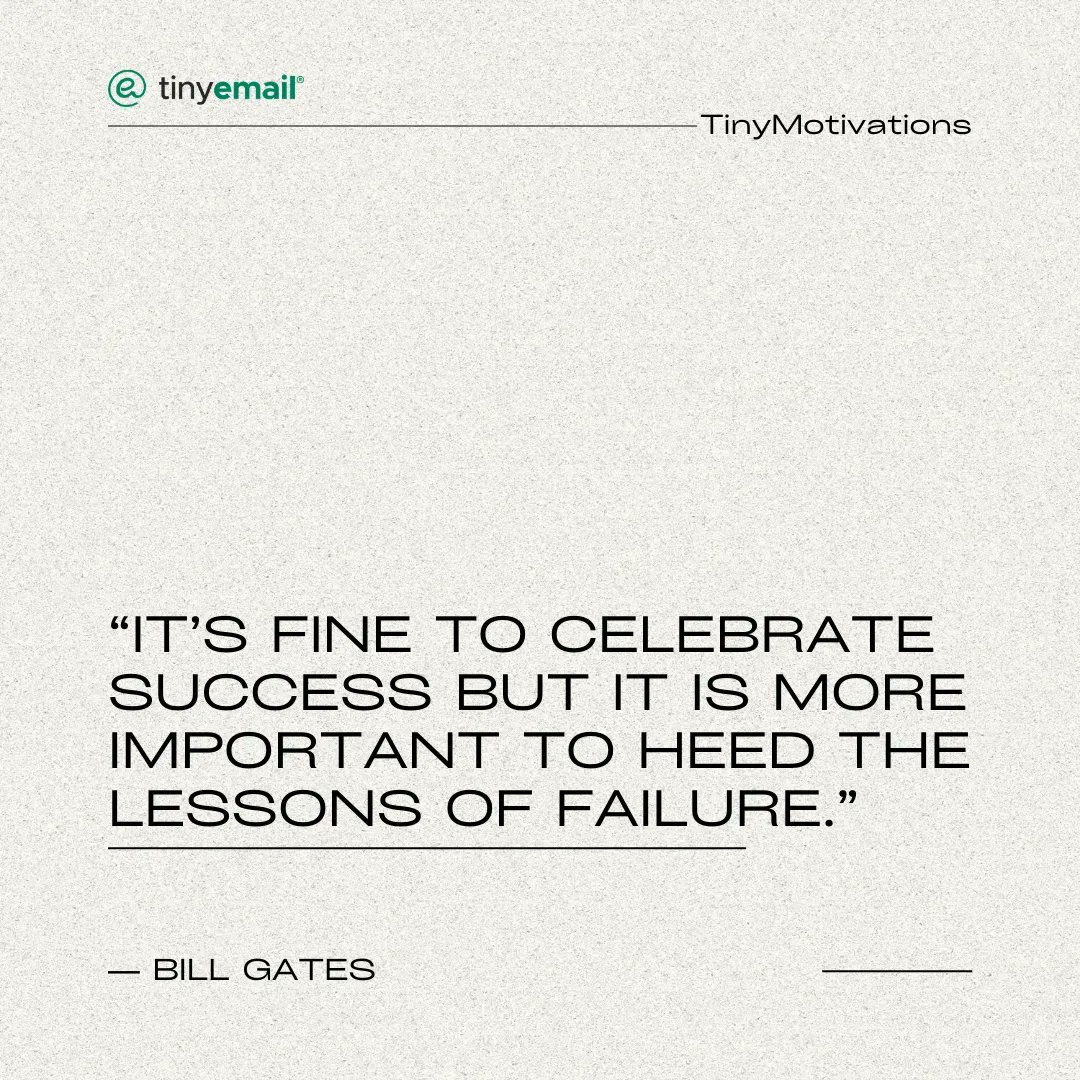GetTinyEmail's tweet photo. #TinyMotivations "It's fine to celebrate success but it is more important to heed the lessons failure" - Bill Gates.

#hustle #growthmindset #smallbusiness #growthmarketing #ecommercemarketing #ecommercegrowth #shopify #shopifyowner #startup #Motivation #MotivationalQuotes https://t.co/cxPZG7Zdjp