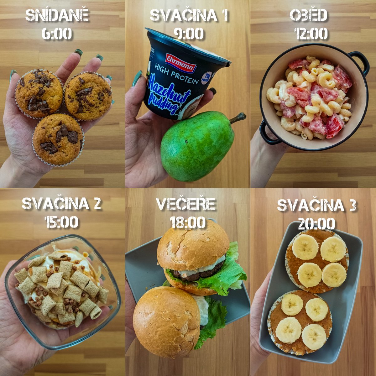 KatzerovaB's tweet photo. Co přes den sním 🤤
1. Proteinové muffiny s čokoládou
2. Pudink a hrušku
3. Těstovinový salát s vejci a rajčaty
4. Řecký jogurt a špaldové křupíny
5. Burgery
6. Chlebíčky s arašídovým máslem a banánem

Cca 120g bílkovin, 70g tuků a 250g sacharidů 😁
#whatieatinaday https://t.co/oNEp4G3PB6