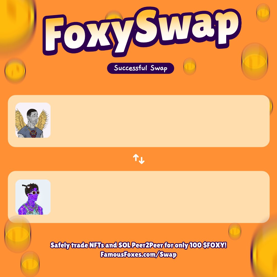 New swap completed! <a href="/FamousFoxFed/">Famous Fox Federation 🦊🟠</a> #FamousFoxes
Use FoxySwap for secure P2P swaps.