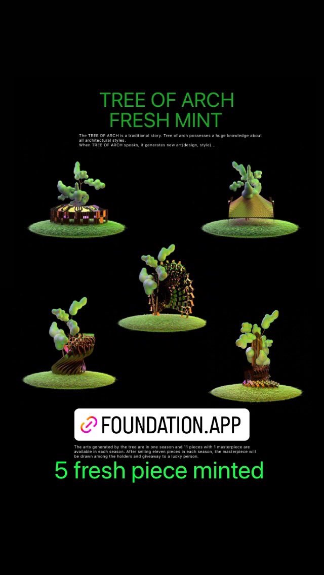 Gm fam.  I minted 5 new pieces today and my second season from Tree of arch  is complete. lfg to third season 🔥🚀
FND:foundation.app/@natron3D
🤟🏻🌱🤟🏻🌱🤟🏻🌱🤟🏻🌱🤟🏻🌱
#nft #NFTs #NFTshill #NFTCommunity #NFTCollection