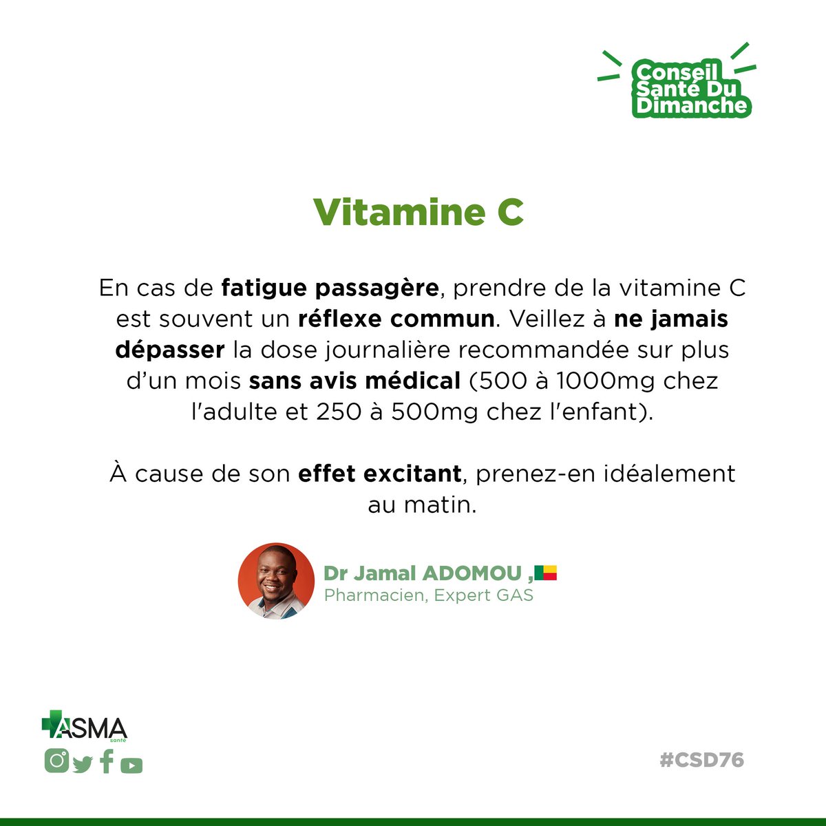 asma_sante's tweet photo. Pour les addicts à la vitamine C, Dr. @udDiin2 rappelle aujourd’hui des précautions importantes à prendre pour ne pas tomber dans l’excès. 

Maintenant, vous savez 💚
#ConseilSanteduDimanche https://t.co/lYXStJEbNx