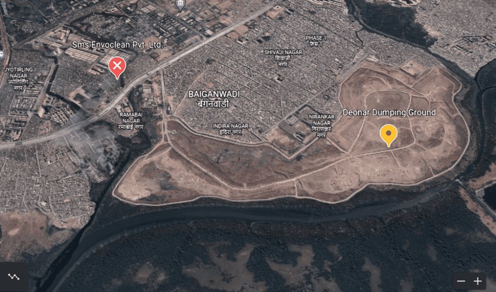 GovandiCell's tweet photo. #SatteliteView From @googleearth Baba

Sole Incinerator of Bio-med (SMS Envoclean) already exist and this WTE also coming to increase the complexity.

The Pollution rate will be double after starting operation of WTE.

@AUThackeray @mieknathshinde

#Pray4us
#SaveGovandi

(6/6) https://t.co/SufoUsCUd5