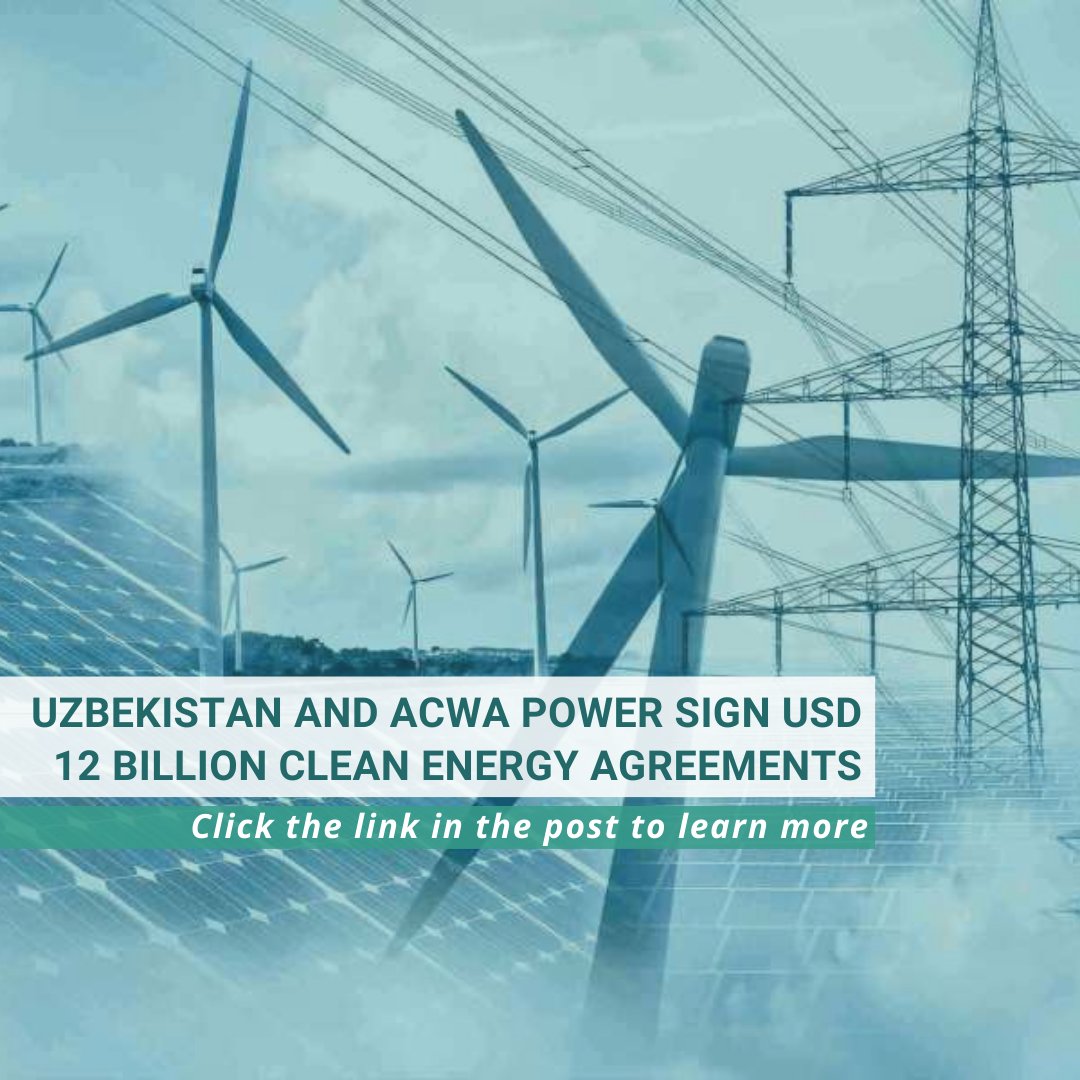 The_Greenpact's tweet photo. ♻️ The 3 agreements signed between @ACWAPower and the Ministry of Energy of #Uzbekistan will support the country’s plan to diversify its energy mix, as it targets 8GW &amp; 12GW of #solar &amp; #wind capacity by 2026 &amp; 2030, respectively. 🔗 https://t.co/4jXE7sOxf3 https://t.co/inokA6XFOK