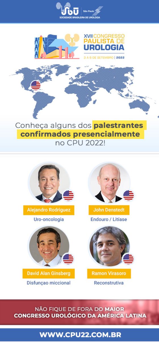 drcristianouro's tweet photo. The Sao Paulo Meeting of Urology #cpu2022 will be the largest urological meeting in Latin America in 2022 https://t.co/t62lgXpG7N