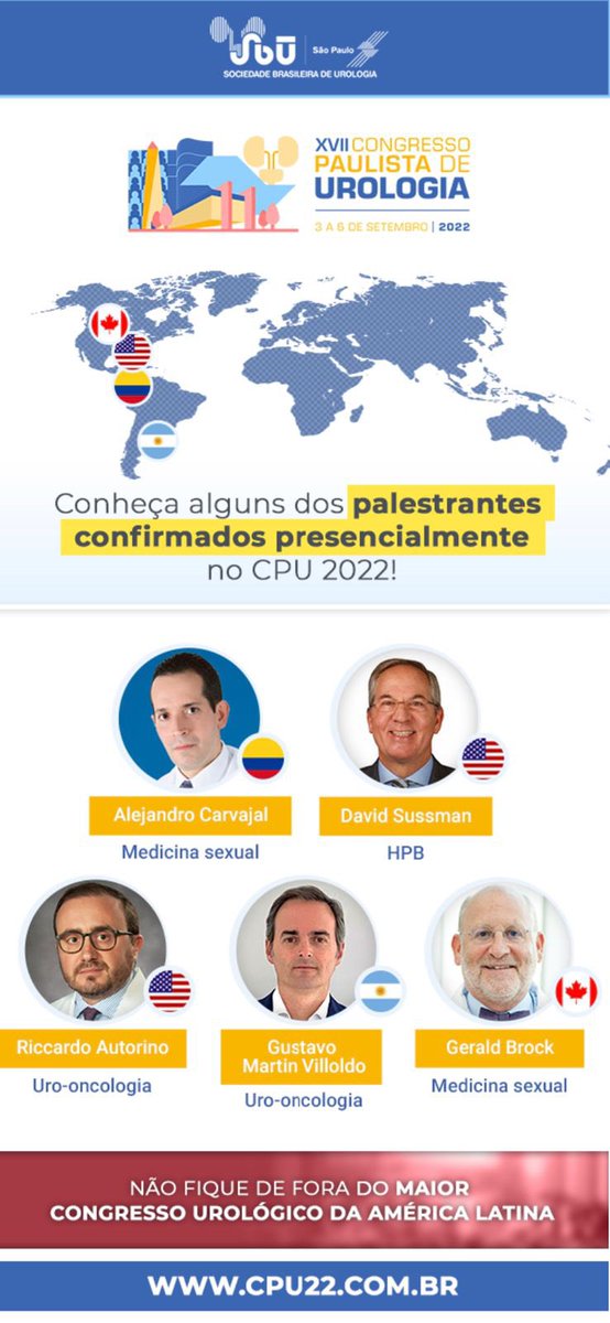 drcristianouro's tweet photo. The Sao Paulo Meeting of Urology #cpu2022 will be the largest urological meeting in Latin America in 2022 https://t.co/t62lgXpG7N