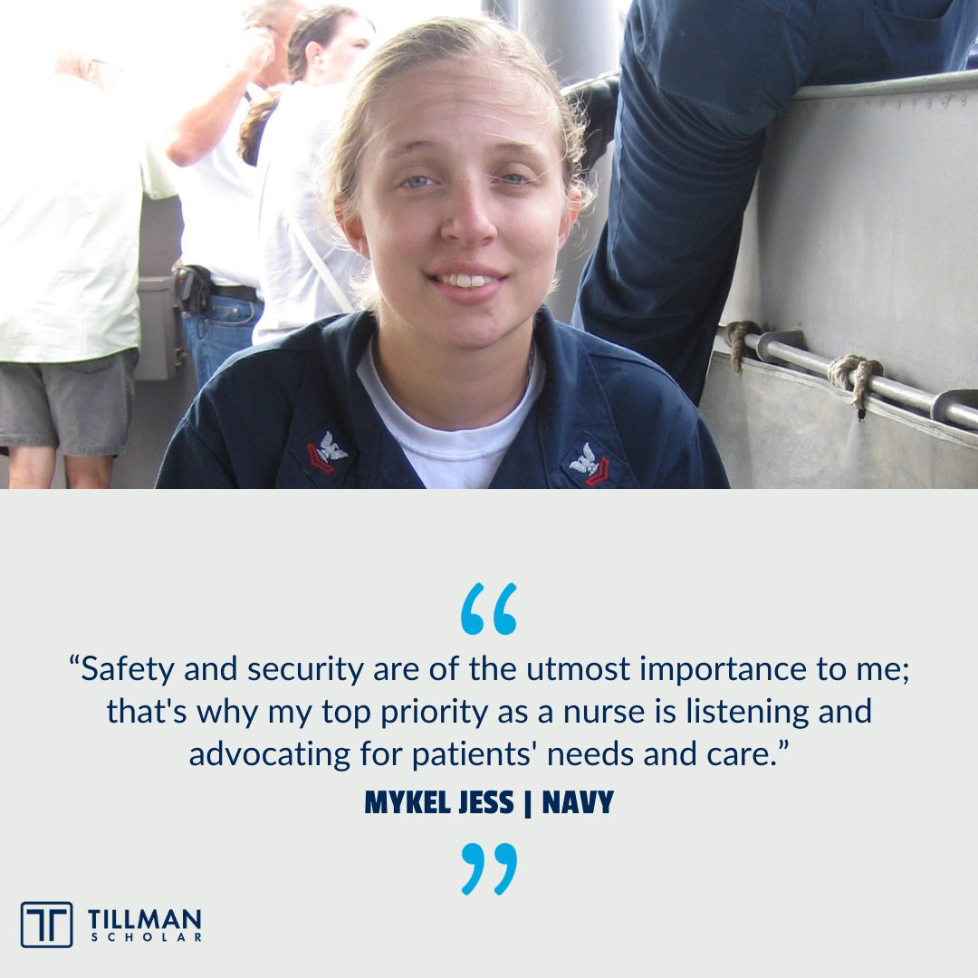 pattillmanfnd's tweet photo. “Safety and security are of the utmost importance to me; that's why my top priority as a nurse is listening and advocating for patients' needs and care.”
Meet 2022 Tillman Scholar Mykel Jess & the rest of the 2022 class of scholars: https://t.co/wIFjdPpsVj
#60DaysofScholars https://t.co/eMEWOLxlrE