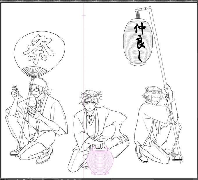 ペン入れほぼした 靴とかいちおうがんばって描いたけどまあ重ねてほぼ隠れる 