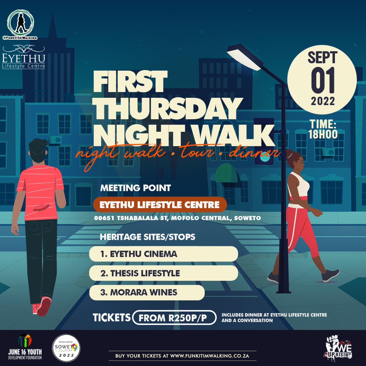 nomisupasta's tweet photo. If not now, then when? If not you, then who? We build our own communities. We build our own economies. We are who we have been waiting for. #FirstThursdayNightWalk is unlocking the 🌃tourism economy of Soweto. Join us! Buy 🎟️ here! ✊🏿 https://t.co/CT3ezULFhv #SafeSoweto https://t.co/ieheeVQpMx