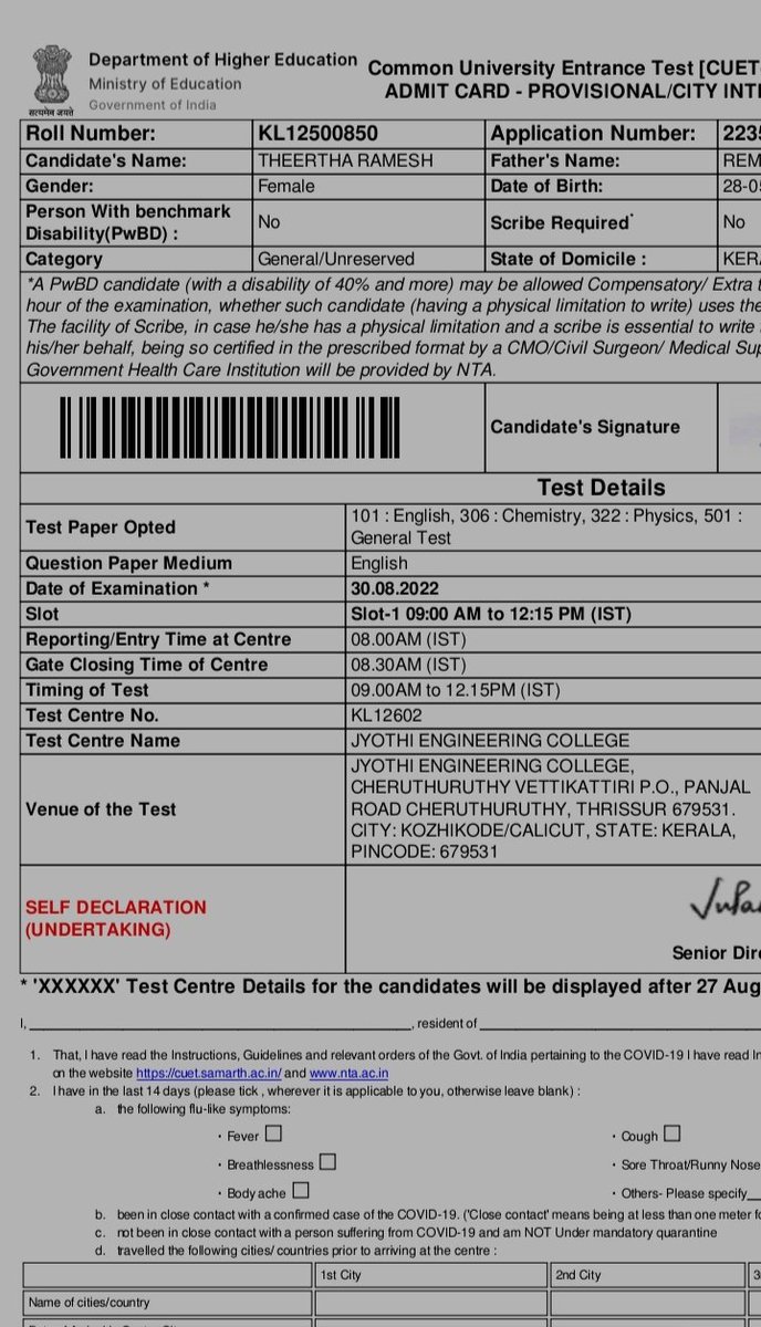 Songyi_____'s tweet photo. @DG_NTA @Sbk62033 @mamidala90 @surajbhuworld Sir, 
    My city and exam centre are in different districts. Kindly request to change my exam centre into earlier allocated city. Please reply 🙏. https://t.co/CzjotrHhlZ