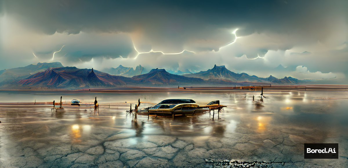 Starting Sunday with some landscape generation with #text2art prompts! I've stood at a similar spot but not in these conditions. 

Made with @officialboredAi 's generator. #AI #digitalart #artist #artwork #AiArtwork #AiArt #NFTCommunity #NFTs #DigitalArtist #landscapes #art