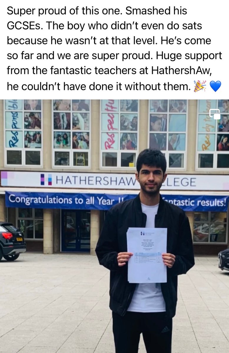 LizzieMirza's tweet photo. Thanks to all the staff at @HathershawC especially those  in HRC. Going to miss the support he’s had over the last 5 years. Thank you x https://t.co/KS2SKfNhmG