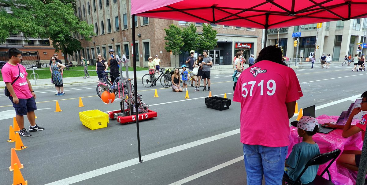 Thanks volunteers and organizers <a href="/OpenStreetsTO/">Open Streets TO</a> for providing the opportunity for healthy outdoor recreation in downtown. Thanks for the opportunity to help promote curiosity in STEM and discuss the progression of FIRST programs. #OpenStreetsTO
