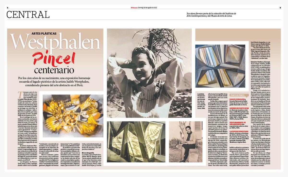 DiarioElPeruano's tweet image. #CentralElPeruano 📌 Por los cien años de su nacimiento, una exposición homenaje recuerda el legado pictórico de la artista Judith Westphalen, considerada pionera del arte abstracto en el Perú. 👉 bit.ly/3AsX7iy