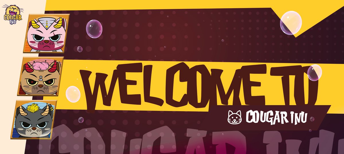 CougarInu's tweet photo. Welcome #everyone to the official channel &amp; groub of the COUGAR INU NFT's

Show your creativity by being one of the 999 owners of our set of NFTs, Take control and design your own NFT for the first time ever with Cougar Inu. https://t.co/Gsr2YS8Cj7
