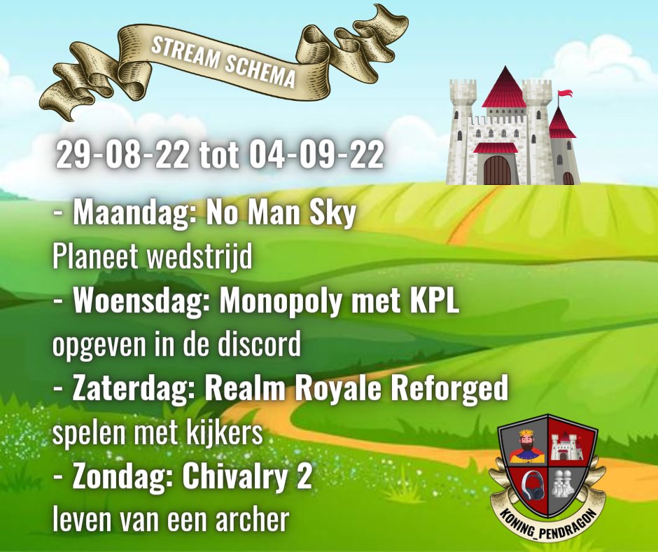 PendragonNL's tweet photo. Na 2 weken een vakantie stop gaan we er vanaf morgen weer helemaal tegenaan.
@streamersgilde #twitch #twitchnl #streamer #streamernl #NoMansSky #kpl #RealmRoyale #chivalry2 https://t.co/KBcElxslo0